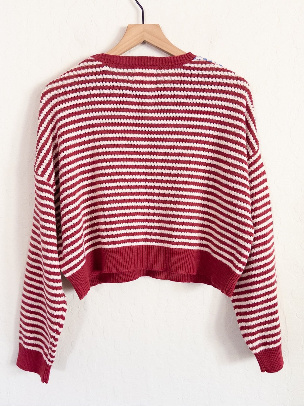 Soho & Stella American Flag Cropped Boxy Cotton Sweater Large Red White Blue - Picture 6 of 6